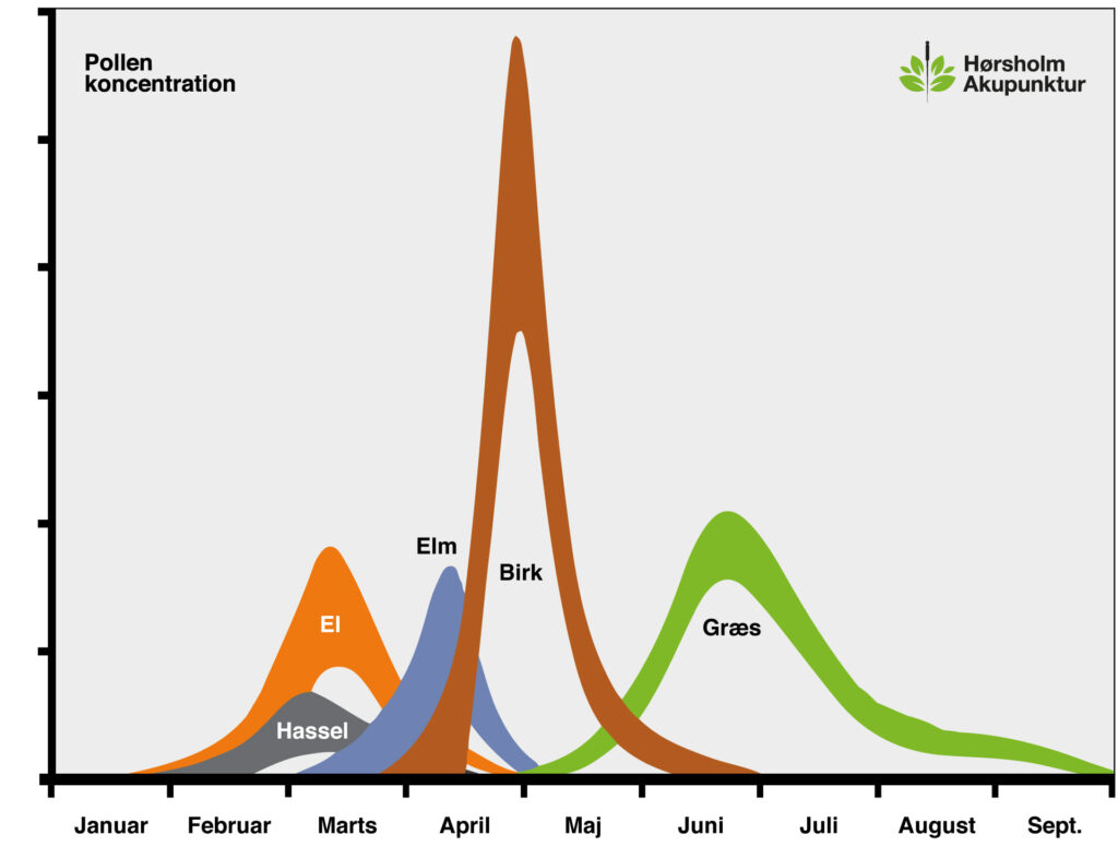 Grafik der viser pollen kalender og sæson